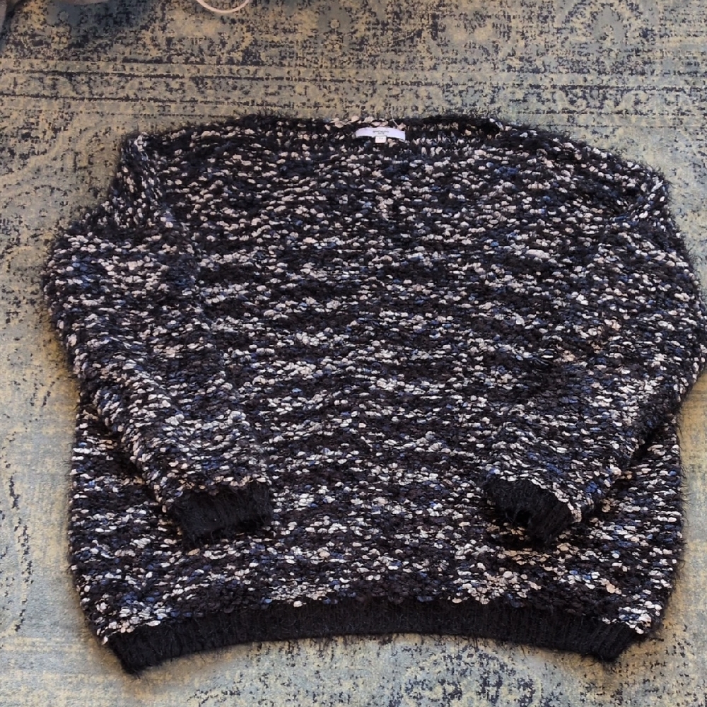 SUNCOO Black and White Textured Sweater